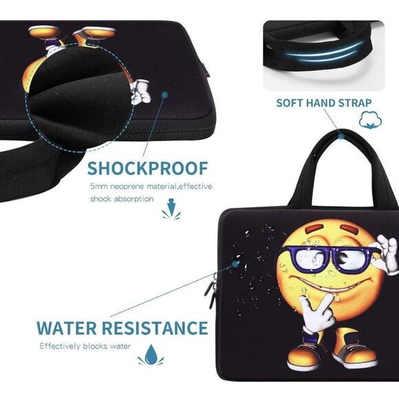 iColor Laptop Neoprene Handle Bag Computer Tablet Protect Case School Emoji Face - Picture 7 of 12